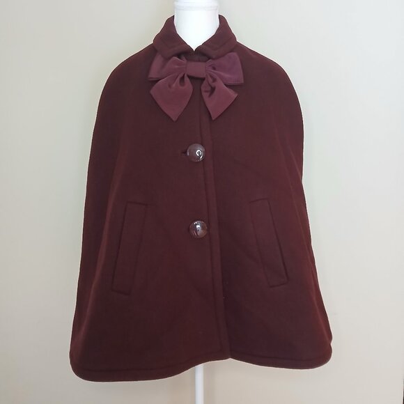 kate spade Jackets & Blazers - Kate Spade Chic Wool Blend Bow Cape Burgundy Size Small